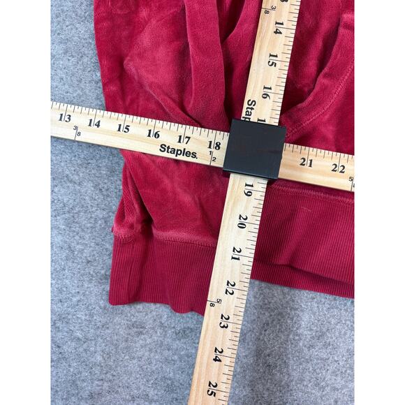VINTAGE Y2K Hoodie Womens Medium Red Velour Full Zip Sweatshirt Athleisure 90s - Picture 3 of 4